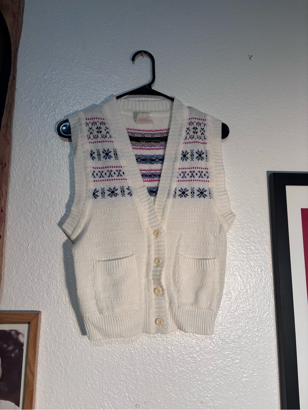 Korean Cream Fair Isle Knit Button-Up Sweater Vest